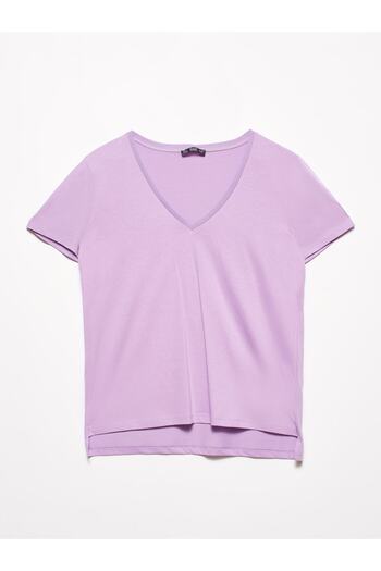 Dilvin Tricou de bază liliac închis 3470 cu decolteu în V pentru femei 101A03470