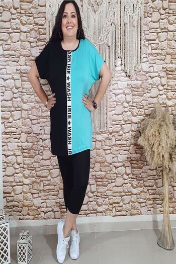 xlargebutik Plus Size Women's Clothing Full Flexible Fabric Blue Tunic