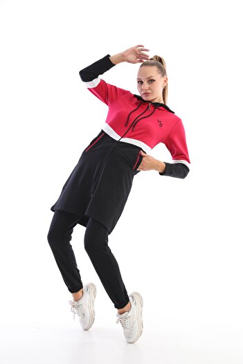 WestBound Red Black Hijab Clothing Long Tracksuit Set 3 Colors Striped Pocket Hooded
