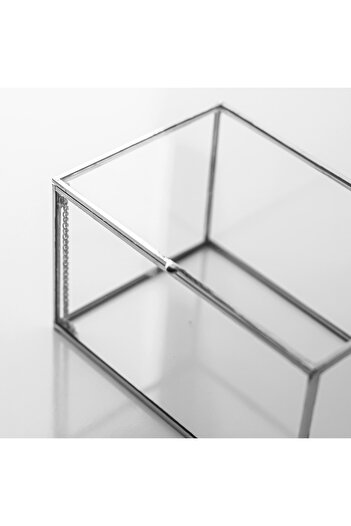 Genel Markalar 15x10x8cm Gümüş Cam Kapaklı Takı Aksesuar Mücevherat Yüzük Kutusu Organizer Organizasyon Nişan