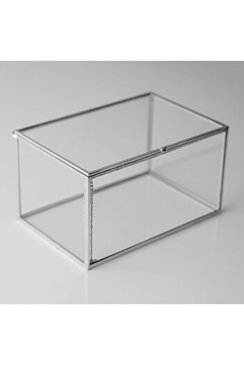 Genel Markalar 15x10x8cm Gümüş Cam Kapaklı Takı Aksesuar Mücevherat Yüzük Kutusu Organizer Organizasyon Nişan