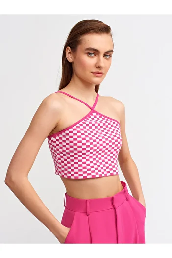 Dilvin 10185 Front Cross Strap Tank Top-fuchsia