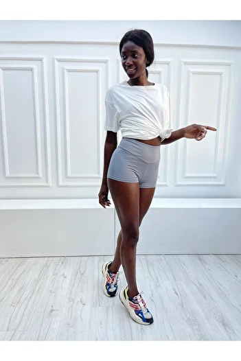Grenj Fashion Gray Extra High Waist Mini Sports Shorts