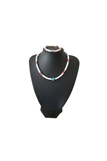 EDWOL Fimo Soft Evil Eye Beaded Necklace and Bracelet Set White