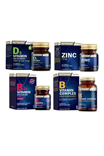 Nutraxin Vitamin D3+B12 120 Tablets - Sublingual Vitamin T+B 60 Tablets+Zinc 15Mg 100 Tablets