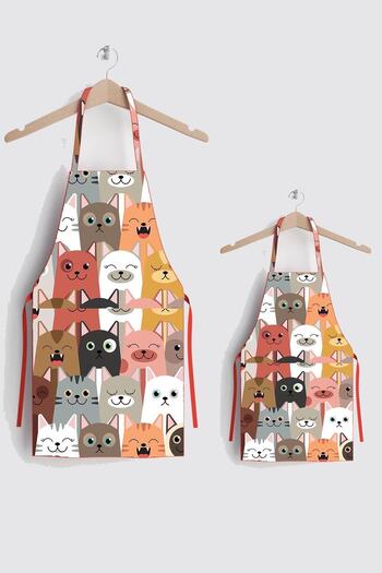 AYSHOME Cat Family Mother Child Stain-Proof Kitchen Apron