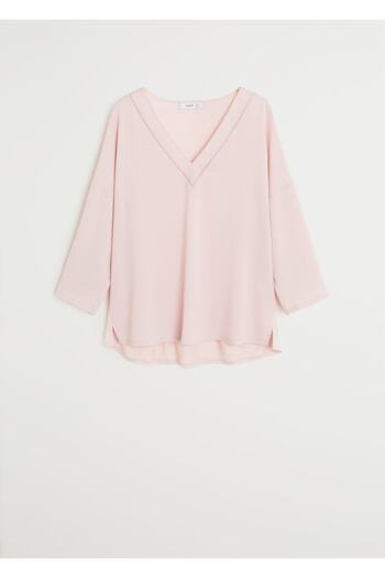 MANGO Woman Women's Pink V-Neck T-Shirt 67082523