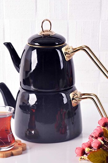 Bayev Elite Class Enameled Teapot-Black- 200461   - Retro Teapot Set