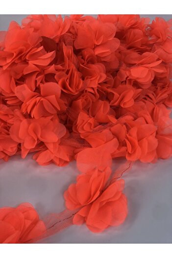Hobigram Dark Neon Orange Laser Cut Rose Ornament Packaging Material Organza Fabric Artificial Flower 12 Pcs Rose