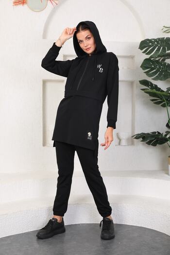 WestBound Black Color Women's Hooded Sweatshirt - Jogger Sports Suit Tracksuit