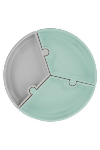 OiOi Puzzle Vakum Tabanlı Silikon Tabak Yeşil