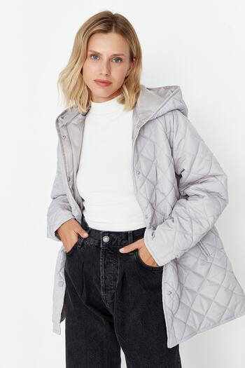 Trendyol Collection Gray Hooded Water Repellent Quilted Coat TWOAW23MO00131