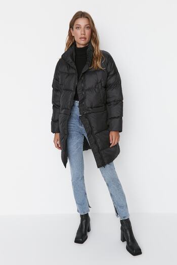 Trendyol Collection Černá Oversize Dlouhá Krátká Použitelná Volitelná Puffer Bunda TWOAW23MO00197