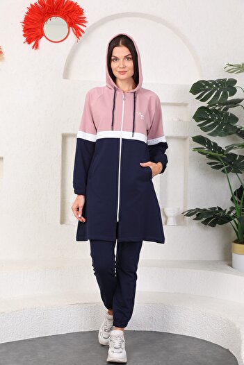 WestBound Powder Navy Blue Hijab Cap Jogger Sports Suit 3 Color Hooded