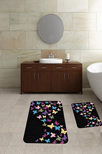 on the clouds Bathroom Carpet Double Toilet Set Non-Slip Base Bath Mat Set (60x100 + 40x60)
