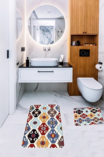 on the clouds Bathroom Carpet Double Toilet Set Non-Slip Base Bath Mat Set (60x100 + 40x60)