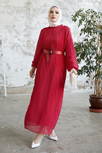 InStyle Minda Crispy Polka Dot Chiffon Dress - Red