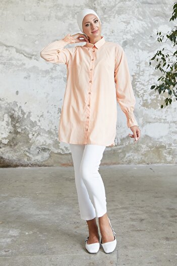InStyle Salmon Colored Reya Sleeve Shirred Shirt