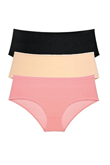 Royaleks 3 Pieces Women's High Waist Bato Panties Black Skin Powder (With Earphones as a Gift)