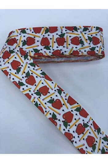 Hobigram Red Apple Yellow Pen Patterned Grosgrain Ribbon Price Is for 1 Meter – Ribbon, Stylish Design – Ribbon