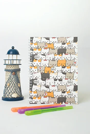 paperlab دفتر ملاحظات حلزوني مخطط مقاس A5 من Hello Cat
