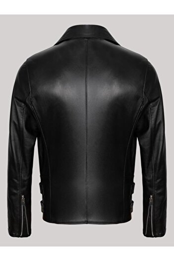 Derimont's Genuine Lambskin Black Men's Leather Coat Side Zipper Waist Belt Leather Jacket