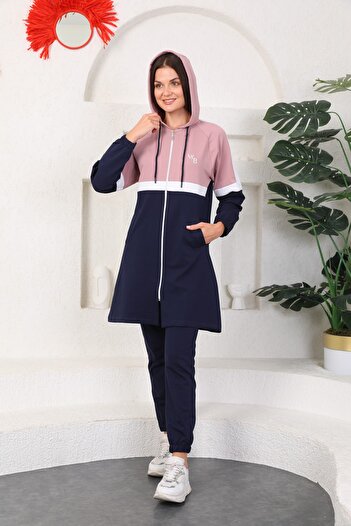 WestBound Powder Navy Blue Hijab Cap Jogger Sports Suit 3 Color Hooded