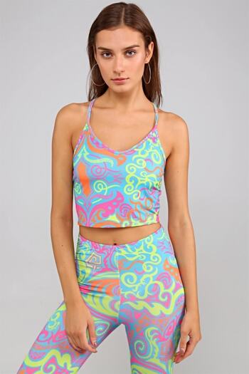 Seamoda Νέον εμπριμέ σταυρός λουράκι Crop Athlete