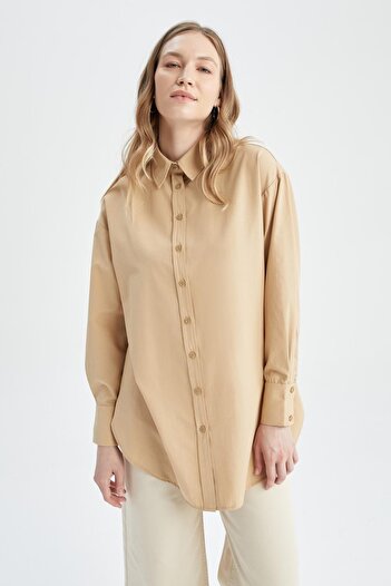DeFacto Regular Fit Basic Uzun Kollu Gömlek Tunik