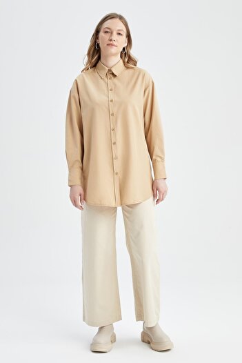 DeFacto Regular Fit Basic Uzun Kollu Gömlek Tunik