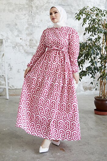 InStyle Leya Princess Shoulder Belted Hijab Dress - Red