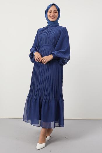 Giza Giyim Βραδινό φόρεμα Pleated Janjan Midnight Blue