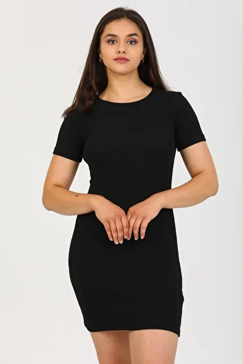 PHIL HILL Women's Black Camisole Crew Neck Short Sleeve Ribbed Mini Dress
