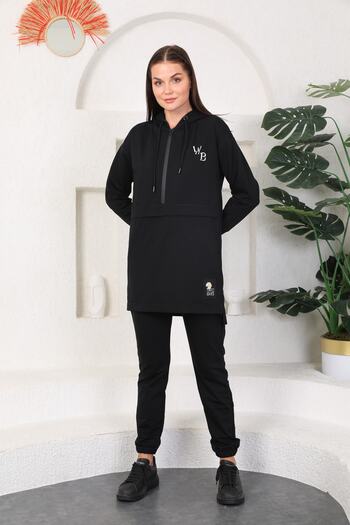 WestBound Black Color Women's Hooded Sweatshirt - Jogger Sports Suit Tracksuit