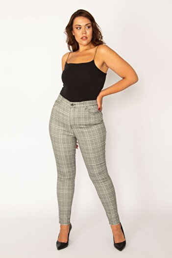 Şans Tekstil Women's Gray Plaid Patterned 5-Pocket Trousers 26a34119