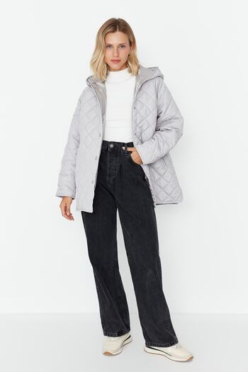 Trendyol Collection Gray Hooded Water Repellent Quilted Coat TWOAW23MO00131