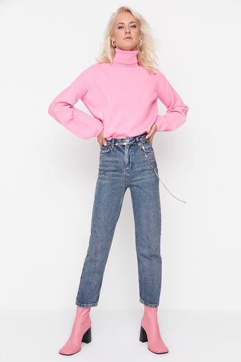 Trendyol Collection Μπλε ψηλόμεσο ίσιο τζιν TWOSS20JE0166