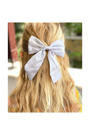 QUEEN AKSESUAR Fashion Trend Organza Shiny Tail Bow Metal Clip Buckle Gray