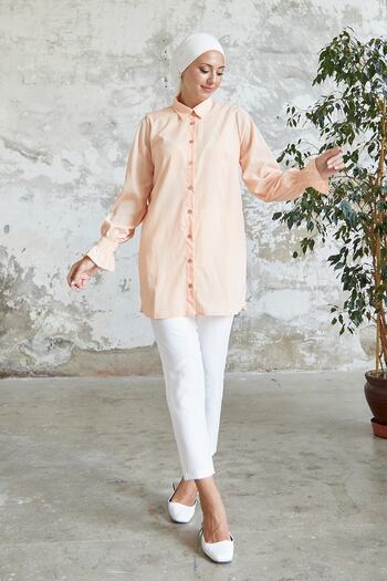 InStyle Salmon Colored Reya Sleeve Shirred Shirt