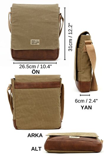 Old Cotton Cross Strap Postman Shoulder School Tablet Bag Water Resistant Waxed Canvas - 7112