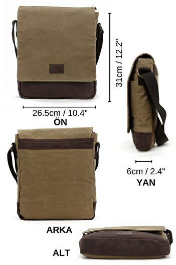 Old Cotton Cross Strap Postman Shoulder School Tablet Bag Water Resistant Waxed Canvas - 7112