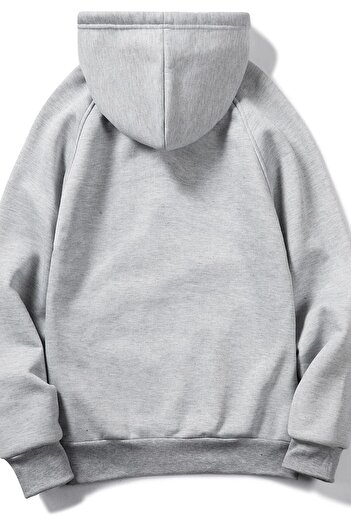 MODAGEN Unisex šedá mikina s kapucí na levé hrudi Rose Detailed Oversize
