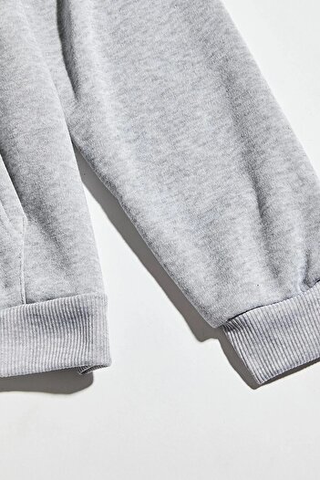 MODAGEN Unisex Oversize Gri New Jersey Baskılı Kapüşonlu Sweatshirt