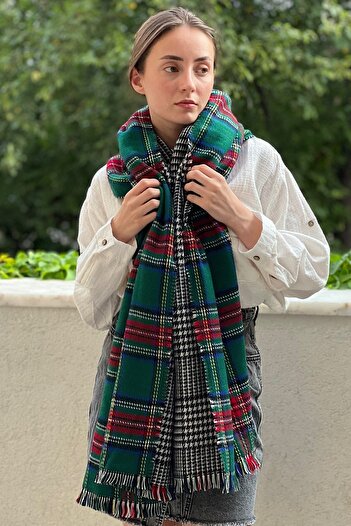 novon Double Sided Scottish Plaid Patterned Scarf Shawl