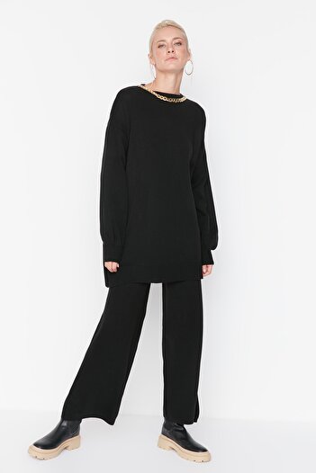 Trendyol Modest Černý límec Řetízkový náhrdelník Svetr-kalhoty Pletený oblek TCTAW23US00105