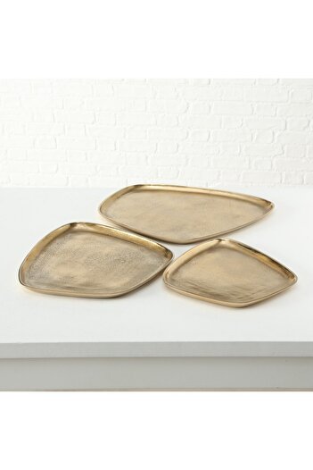 BOLTZE HOME 3'lü Gold Dekoratif Tepsi 27cm-34cm-42cm Seti