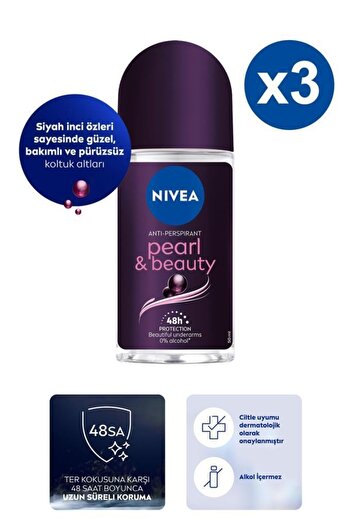 NIVEA Pearl&beauty Black Roll-on 50ml X3