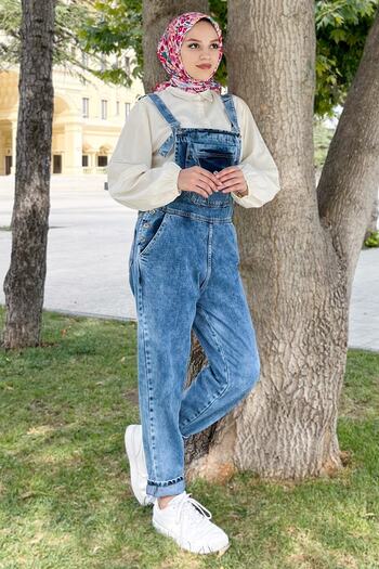 Tesettür Dünyası Jumpsuit with Front Pocket Tsd220710 Blue