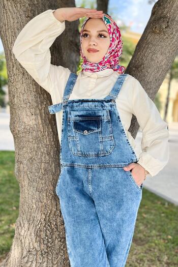 Tesettür Dünyası Jumpsuit with Front Pocket Tsd220710 Blue