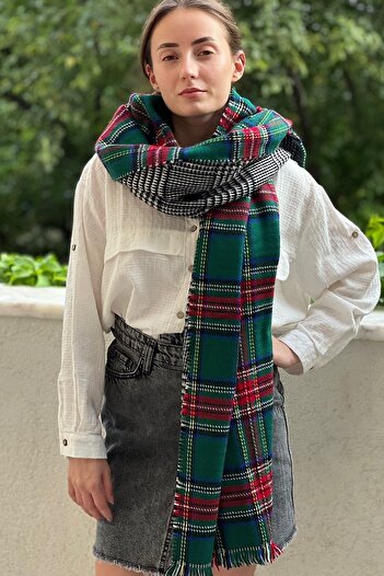 novon Double Sided Scottish Plaid Patterned Scarf Shawl